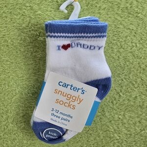 NWT  3-12 Months Baby BOYS 3PK SOCKS  White & Blue - 'I ♥ DADDY' KICK PROOF (Q3)